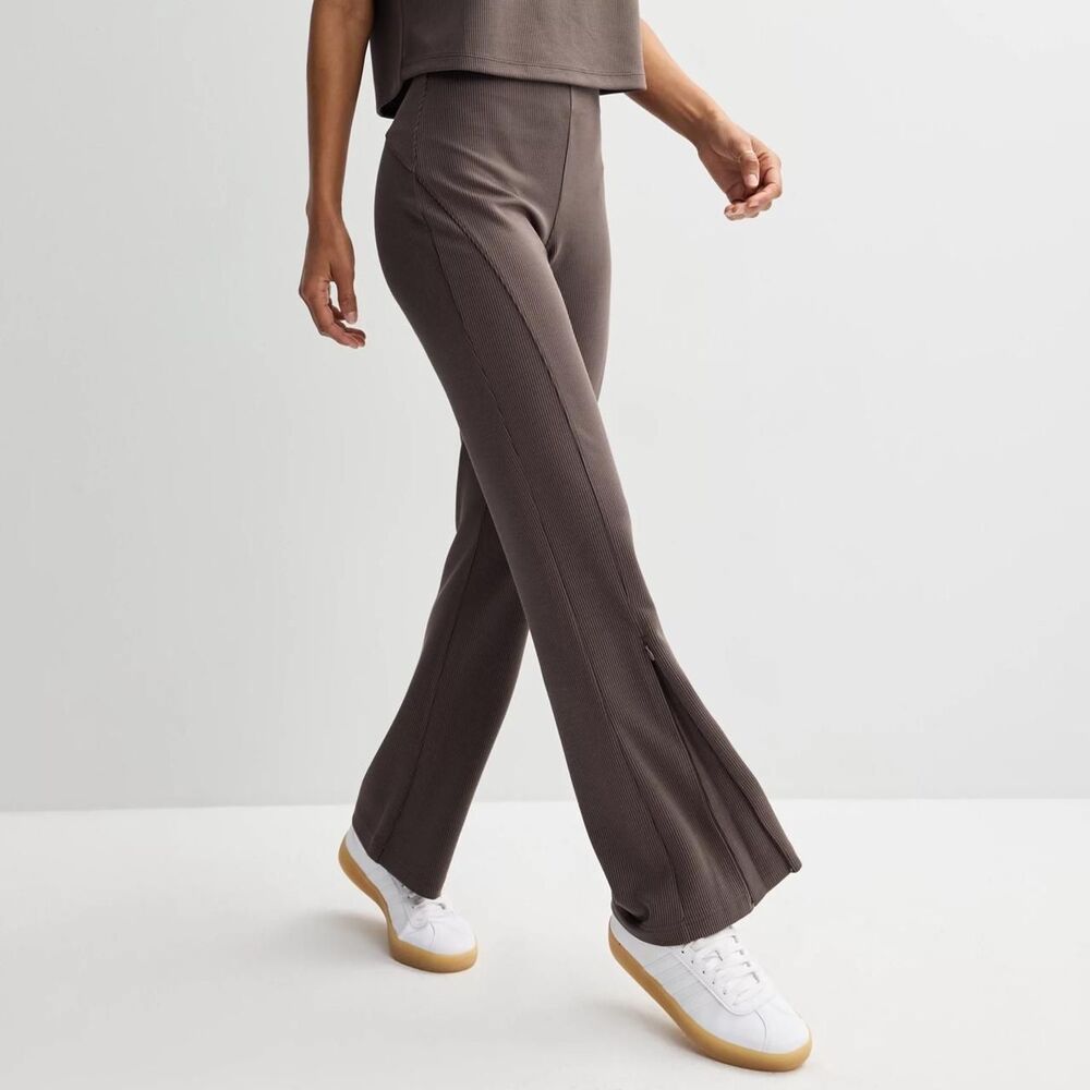 FLX High-Rise Solace Ribbed Flare Pants - Brown